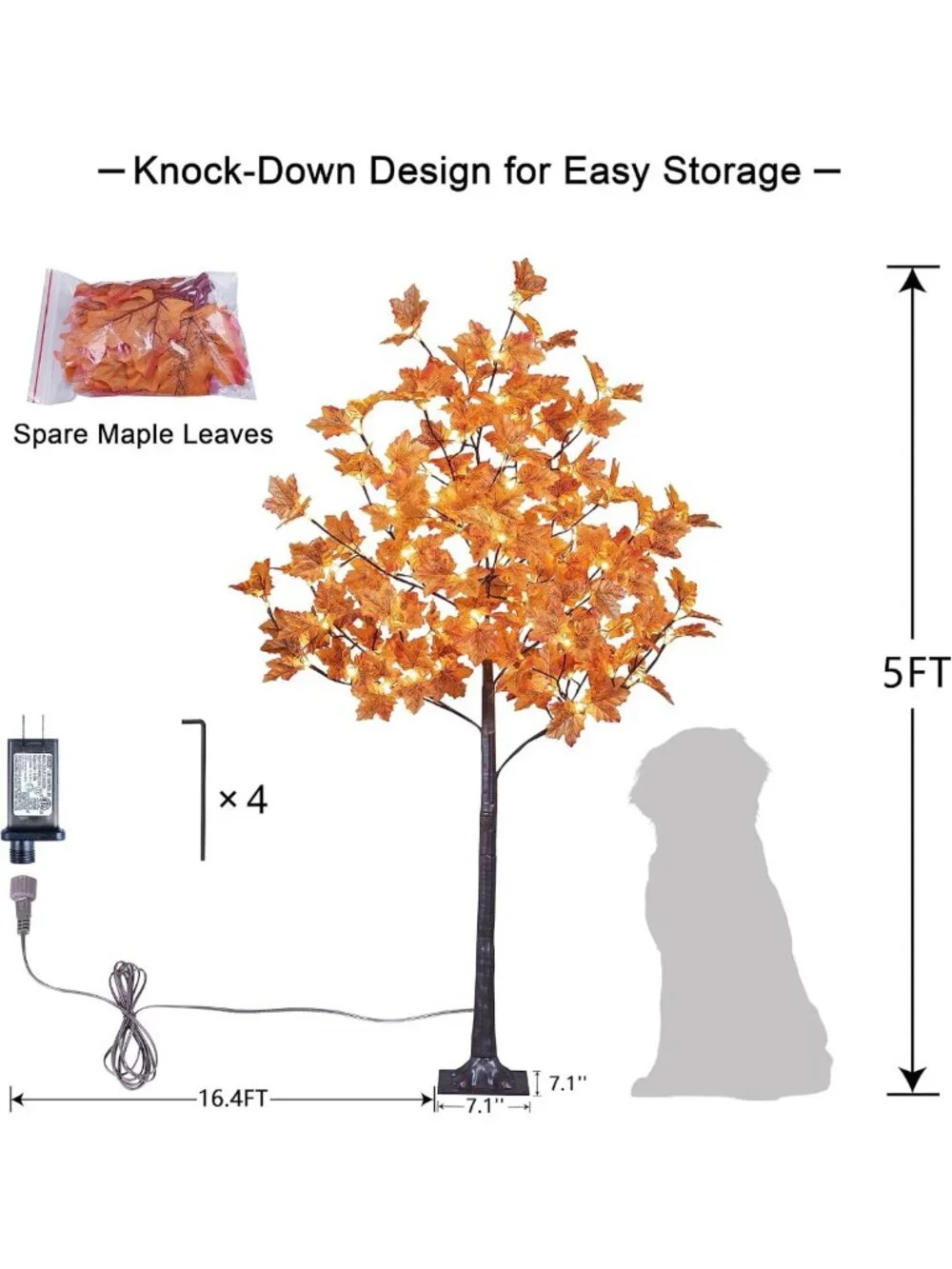 5FT 96LED Lighted Maple Tree - Warm White Fall & Halloween Decor, Indoor/Outdoor